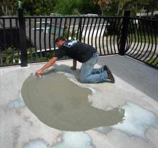 Applying deck coating to eliminate ponding and improve water drainage